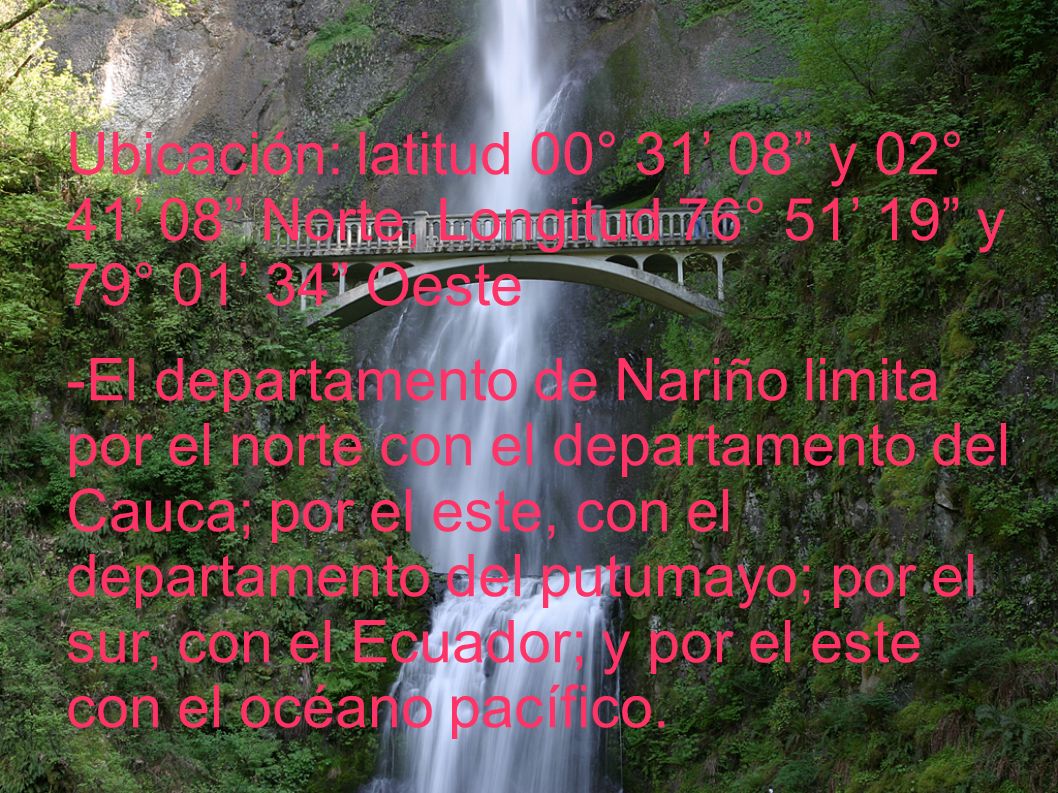 Ubicación: latitud 00° 31’ 08 y 02° 41’ 08 Norte, Longitud 76° 51’ 19 y 79° 01’ 34 Oeste