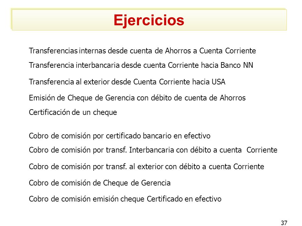 Ejercicios Transferencias internas desde cuenta de Ahorros a Cuenta Corriente. Transferencia interbancaria desde cuenta Corriente hacia Banco NN.