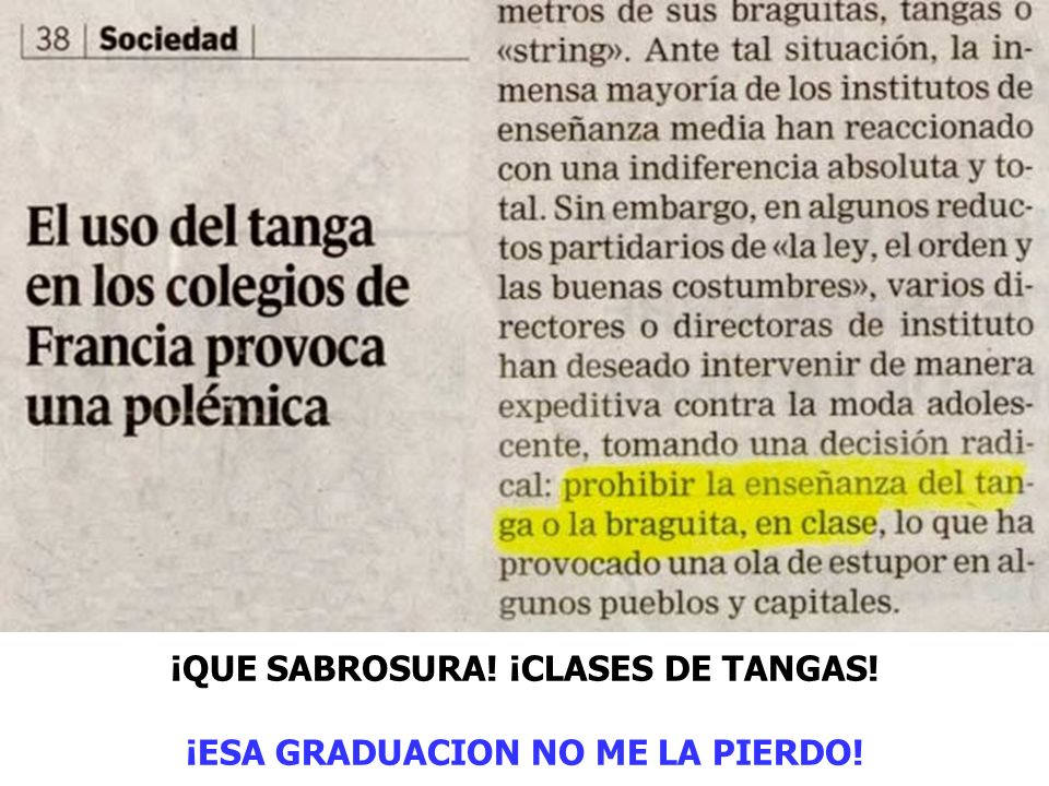 ¡QUE SABROSURA! ¡CLASES DE TANGAS! ¡ESA GRADUACION NO ME LA PIERDO!