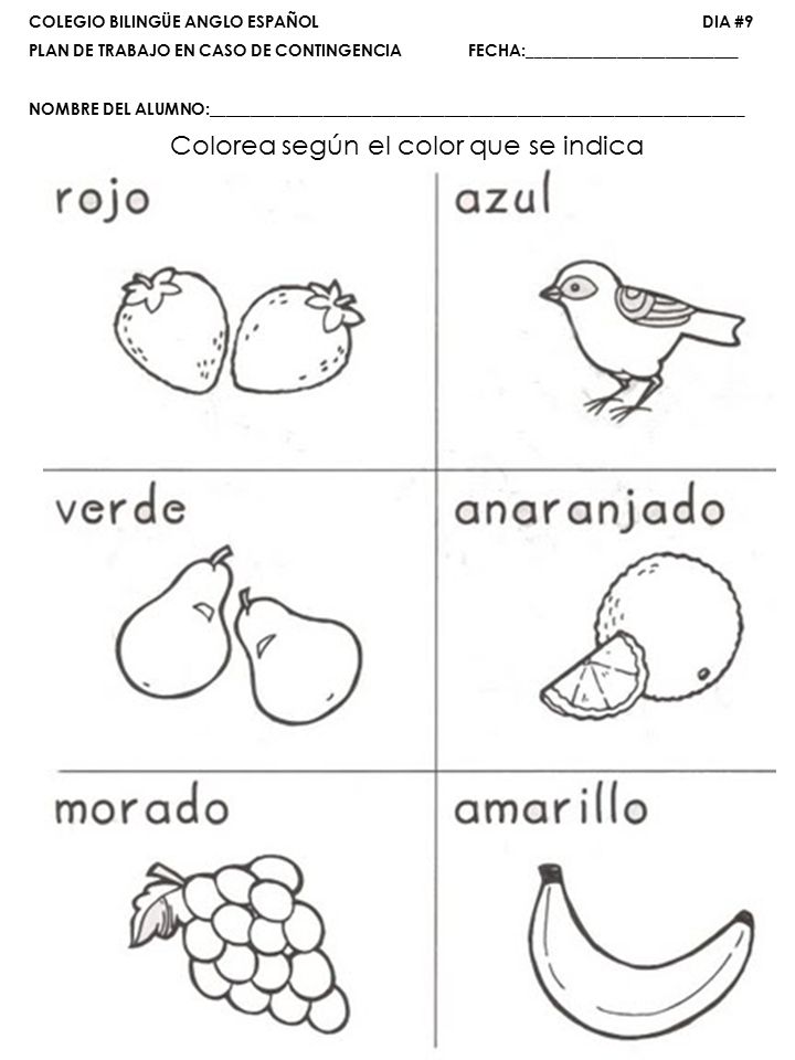 Colorea según el color que se indica