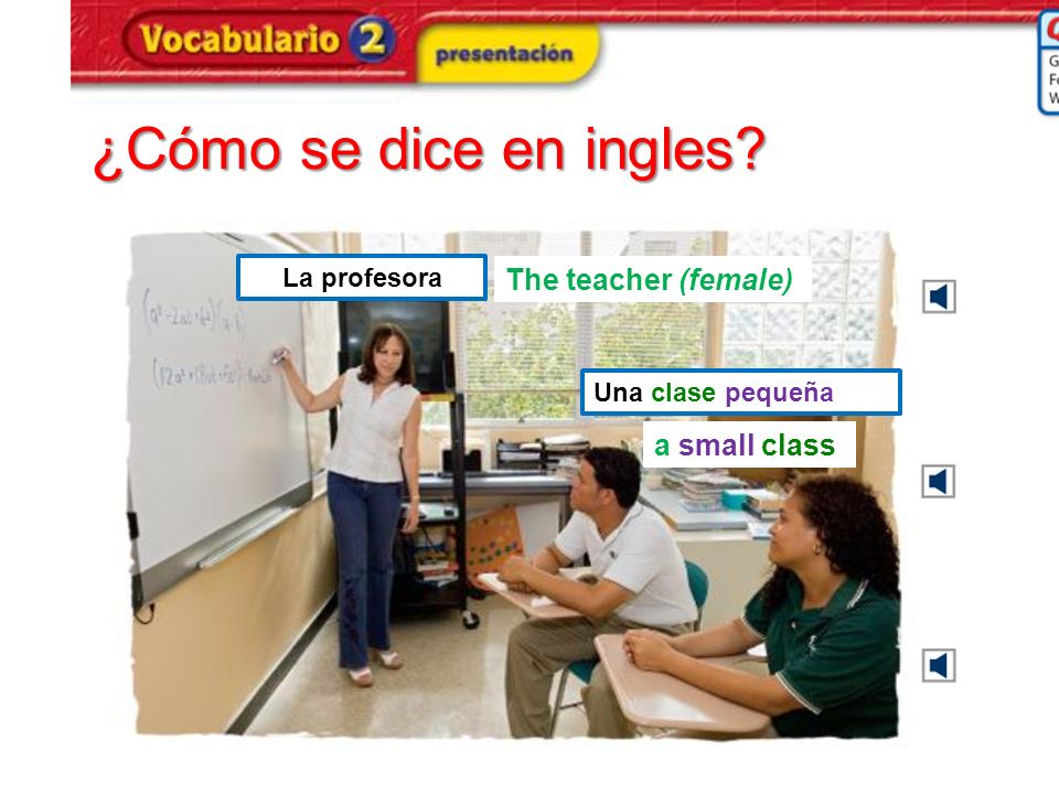 ¿Cómo se dice en ingles The teacher (female) a small class