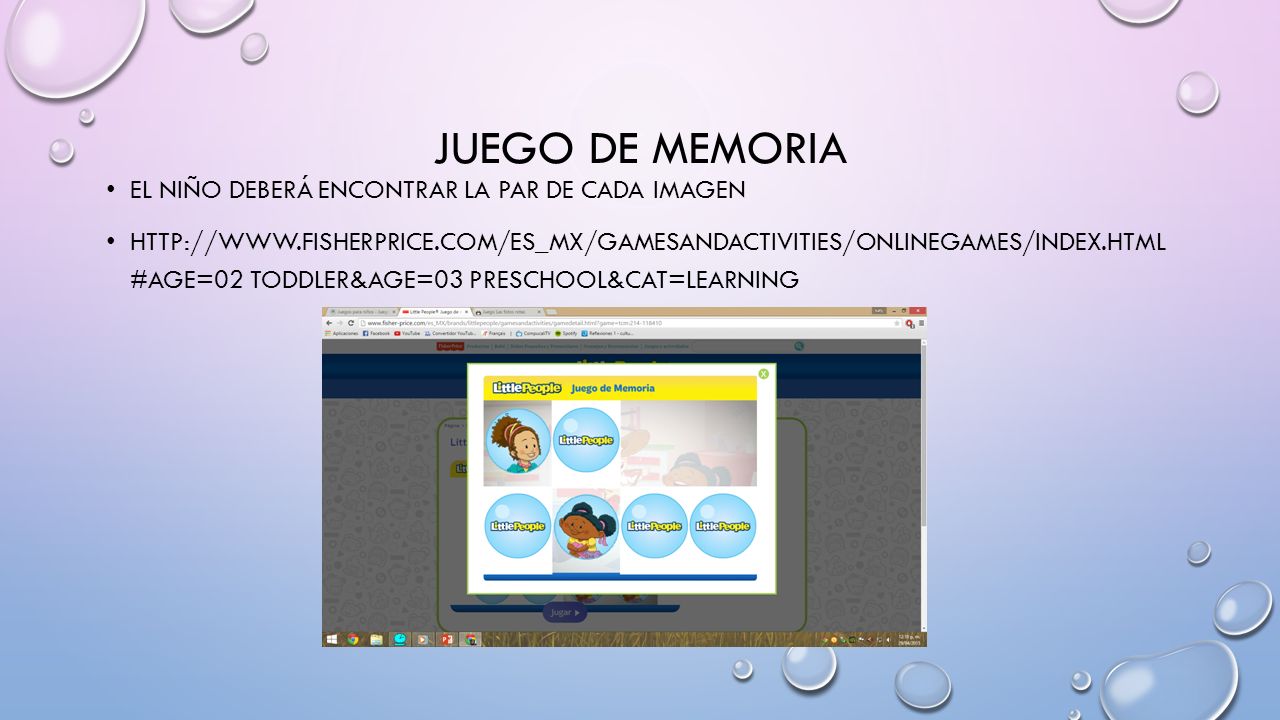 Juego de memoria El niño deberá encontrar la par de cada imagen
