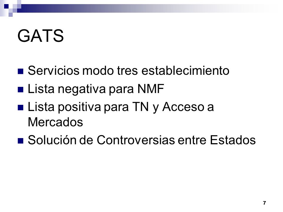 GATS Servicios modo tres establecimiento Lista negativa para NMF