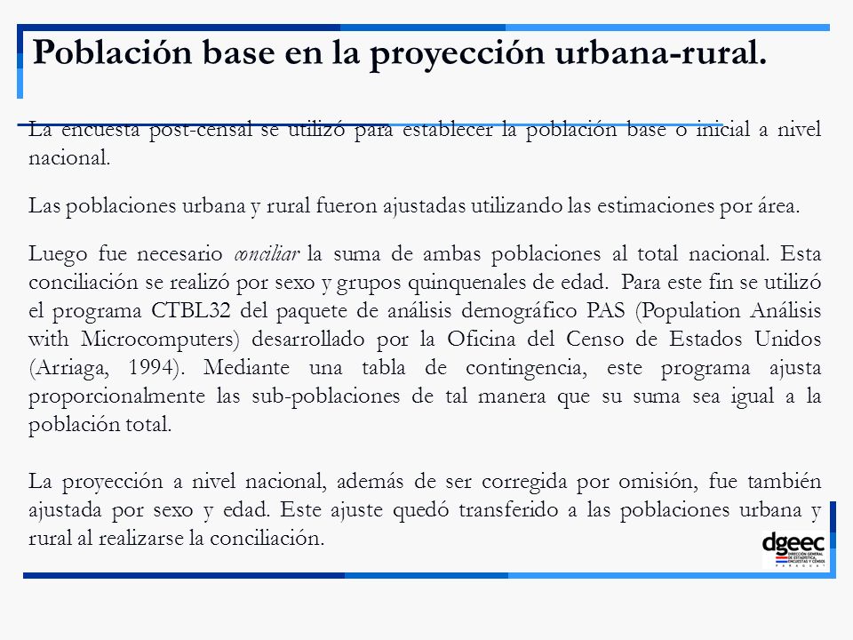 Población base en la proyección urbana-rural.