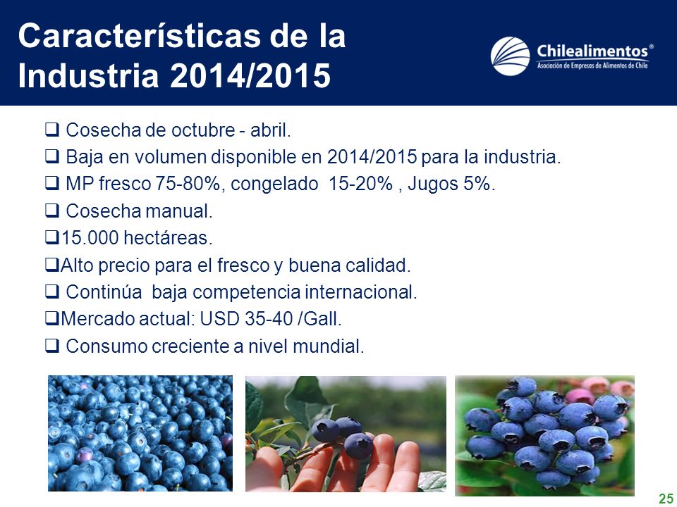 Características de la Industria 2014/2015 Cosecha de octubre - abril.