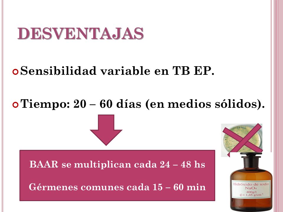 BAAR se multiplican cada 24 – 48 hs Gérmenes comunes cada 15 – 60 min