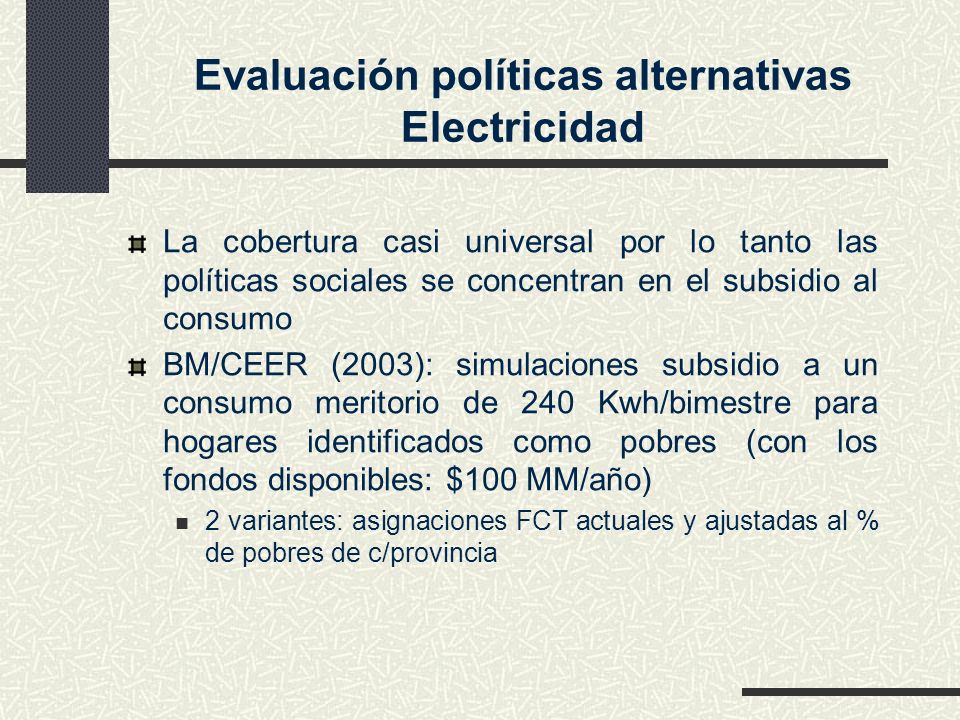 Evaluación políticas alternativas Electricidad