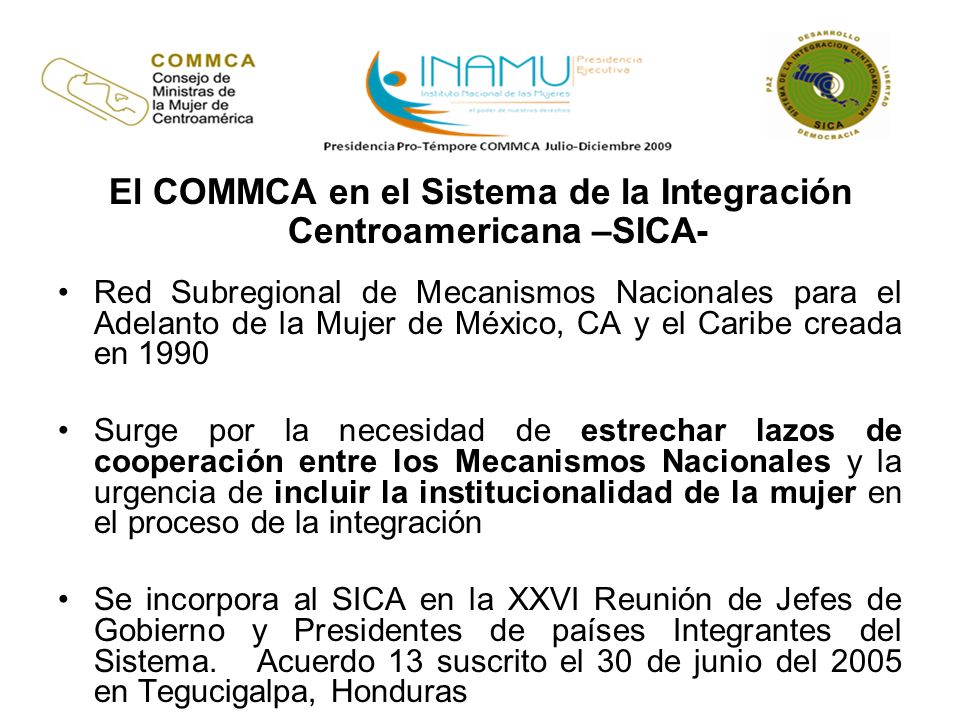 El COMMCA en el Sistema de la Integración Centroamericana –SICA-