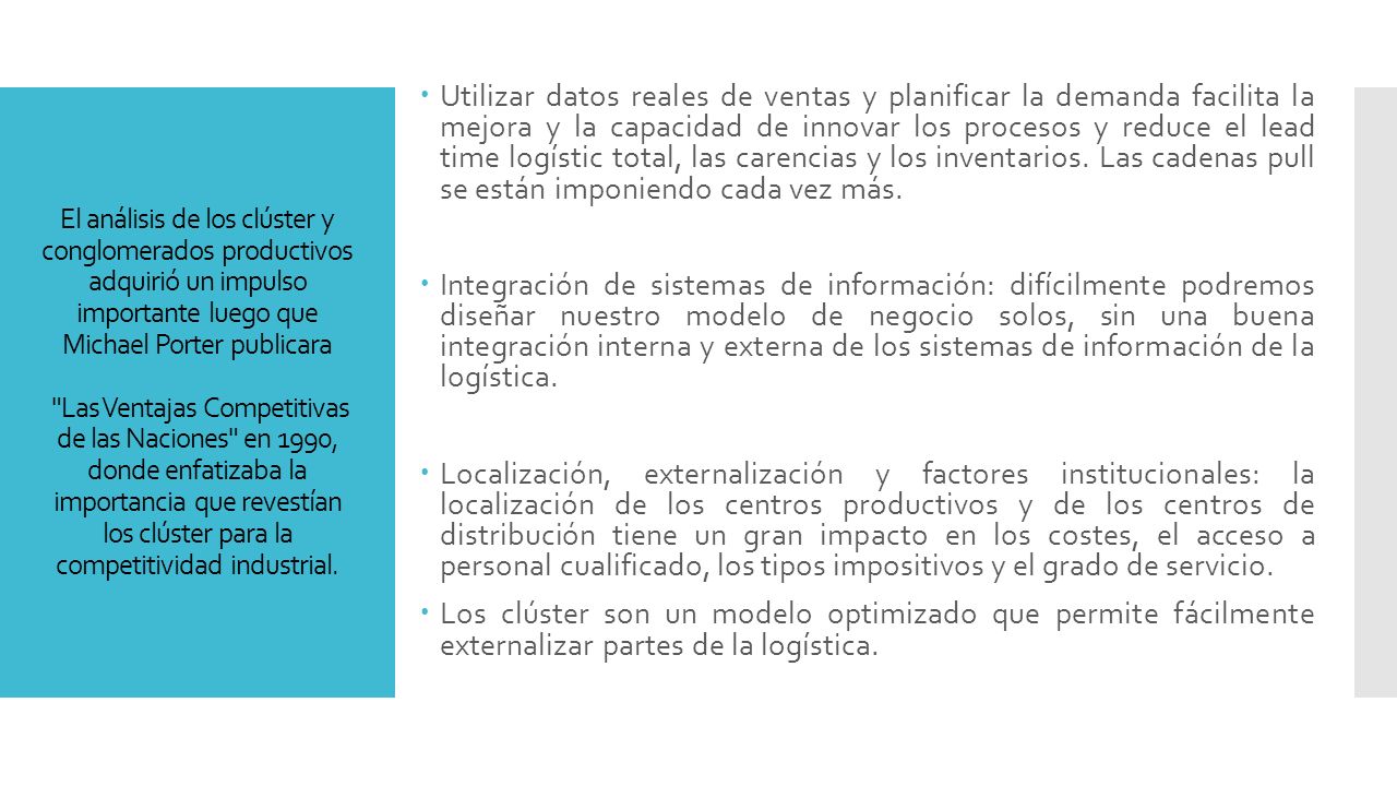 Utilizar datos reales de ventas y planificar la demanda facilita la mejora y la capacidad de innovar los procesos y reduce el lead time logístic total, las carencias y los inventarios. Las cadenas pull se están imponiendo cada vez más.