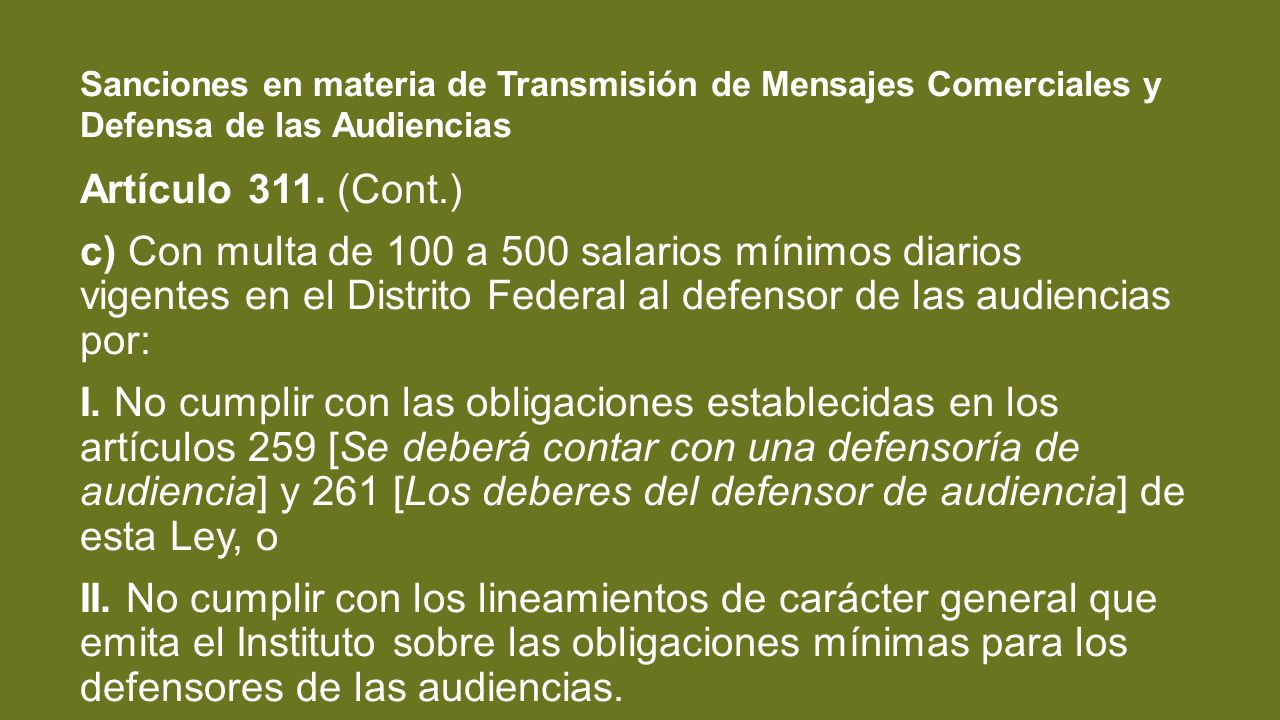 Sanciones en materia de Transmisión de Mensajes Comerciales y Defensa de las Audiencias