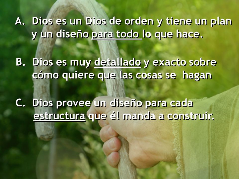 A. Dios es un Dios de orden y tiene un plan y un diseño para todo lo que hace.