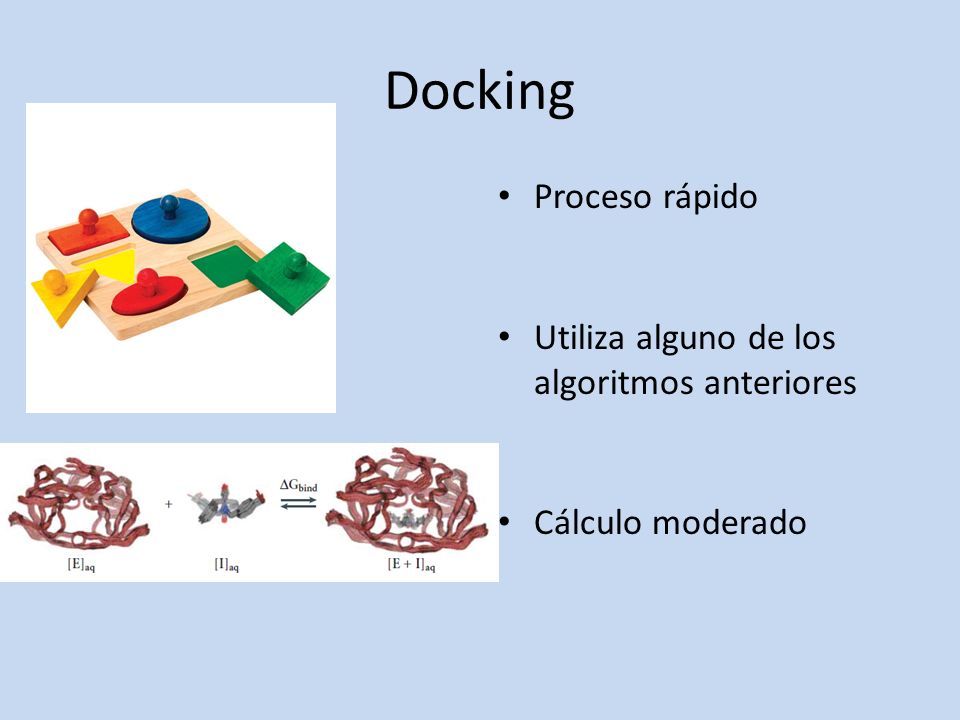Docking Proceso rápido Utiliza alguno de los algoritmos anteriores