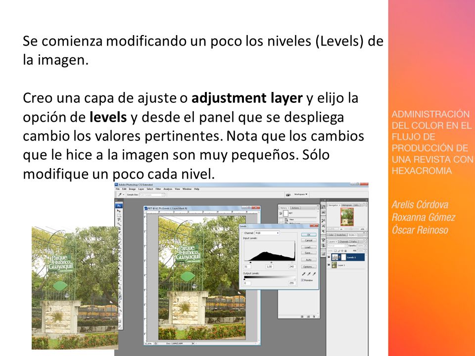 Se comienza modificando un poco los niveles (Levels) de la imagen.