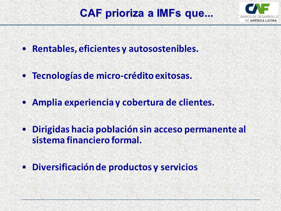 CAF prioriza a IMFs que... Rentables, eficientes y autosostenibles.