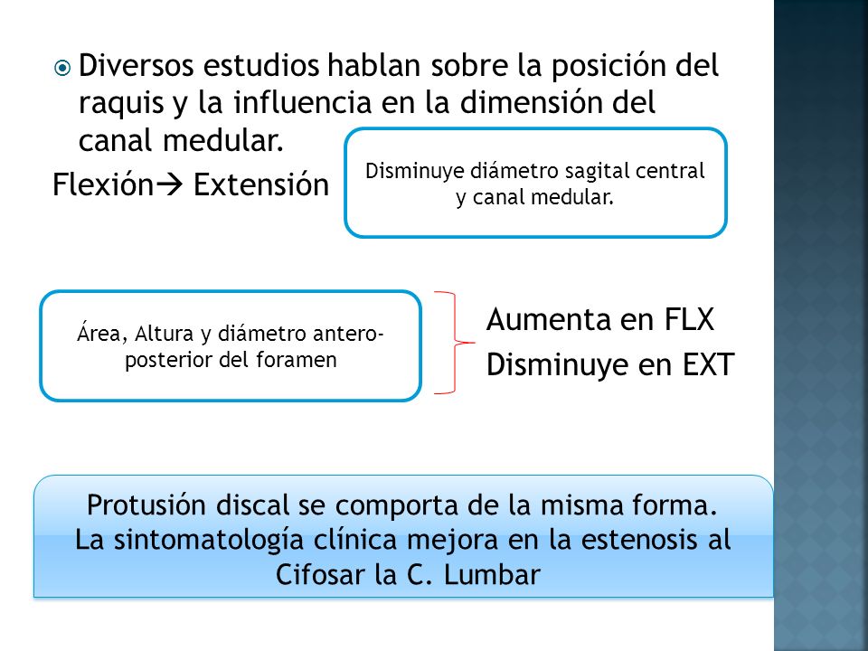 Diversos estudios hablan sobre la posición del raquis y la influencia en la dimensión del canal medular.