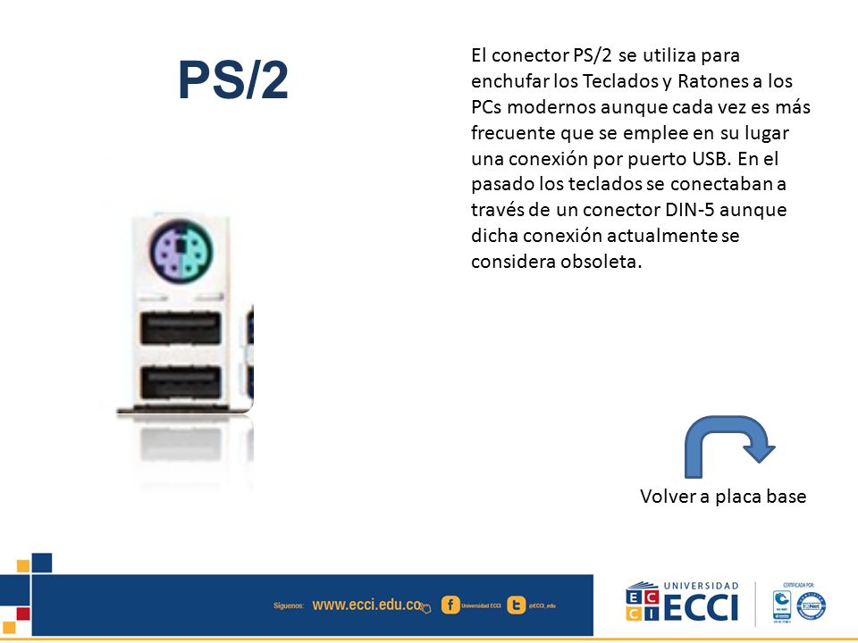 El conector PS/2 se utiliza para enchufar los Teclados y Ratones a los PCs modernos aunque cada vez es más frecuente que se emplee en su lugar una conexión por puerto USB. En el pasado los teclados se conectaban a través de un conector DIN-5 aunque dicha conexión actualmente se considera obsoleta.