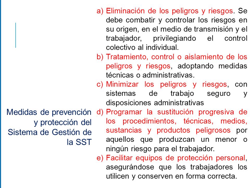 Medidas de prevención y protección del Sistema de Gestión de la SST