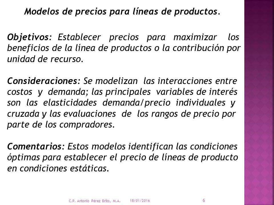 Modelos de precios para líneas de productos.