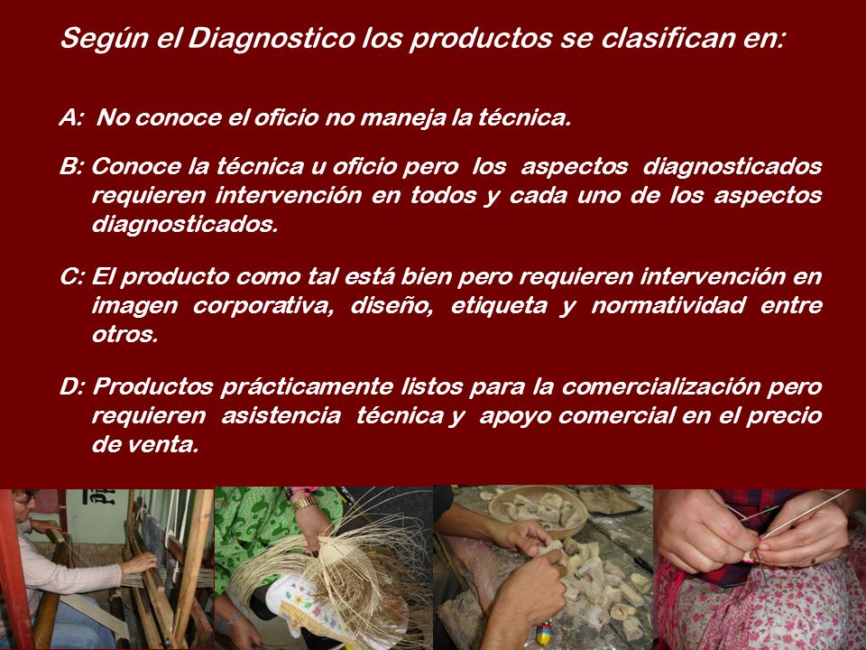 Según el Diagnostico los productos se clasifican en: