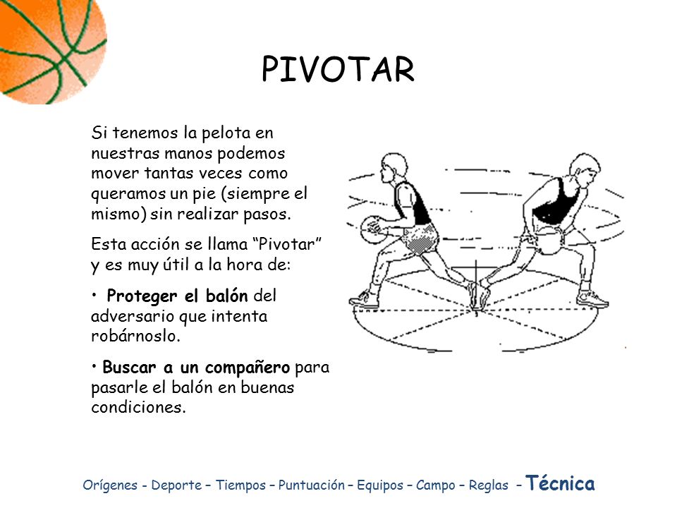 PIVOTAR Si tenemos la pelota en nuestras manos podemos mover tantas veces como queramos un pie (siempre el mismo) sin realizar pasos.