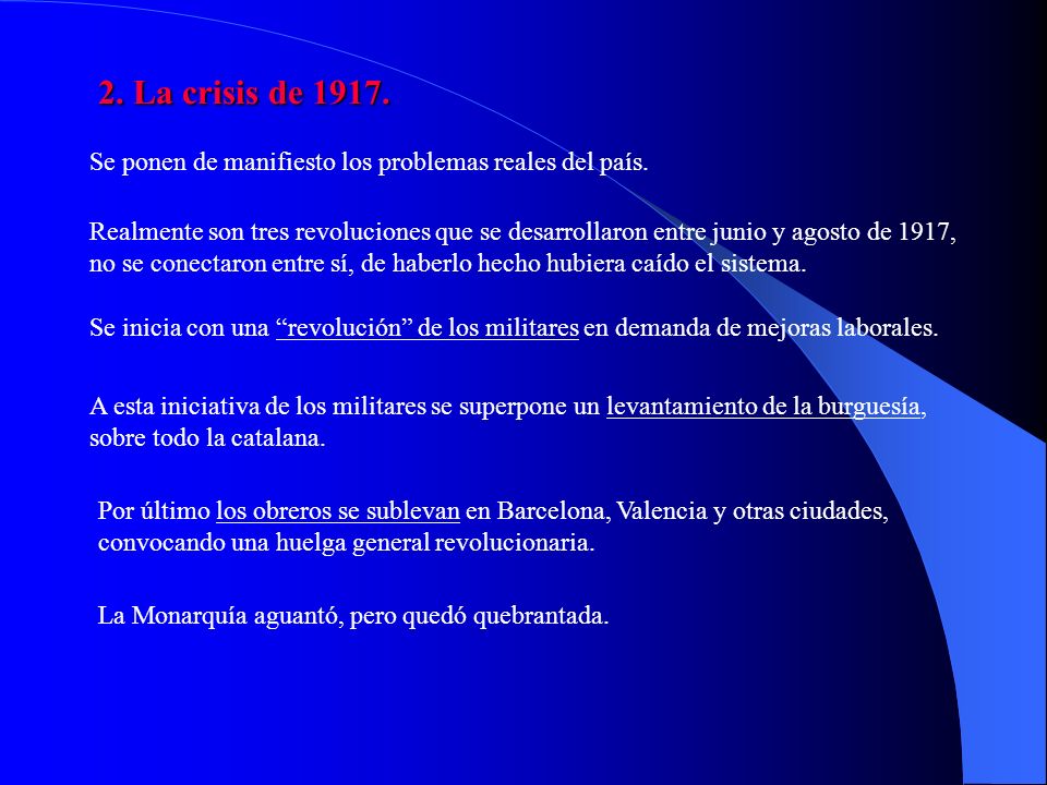 2. La crisis de Se ponen de manifiesto los problemas reales del país.