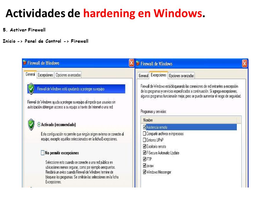 Actividades de hardening en Windows.