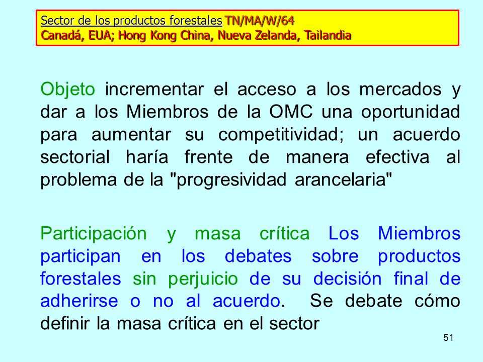 Sector de los productos forestales TN/MA/W/64