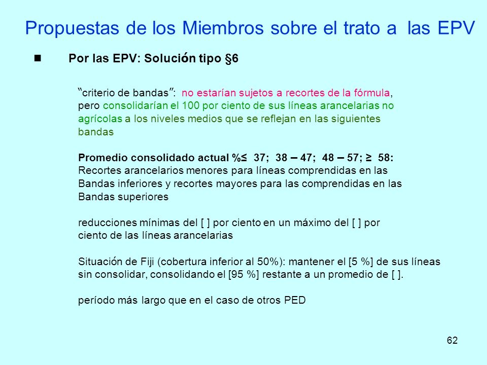 Propuestas de los Miembros sobre el trato a las EPV