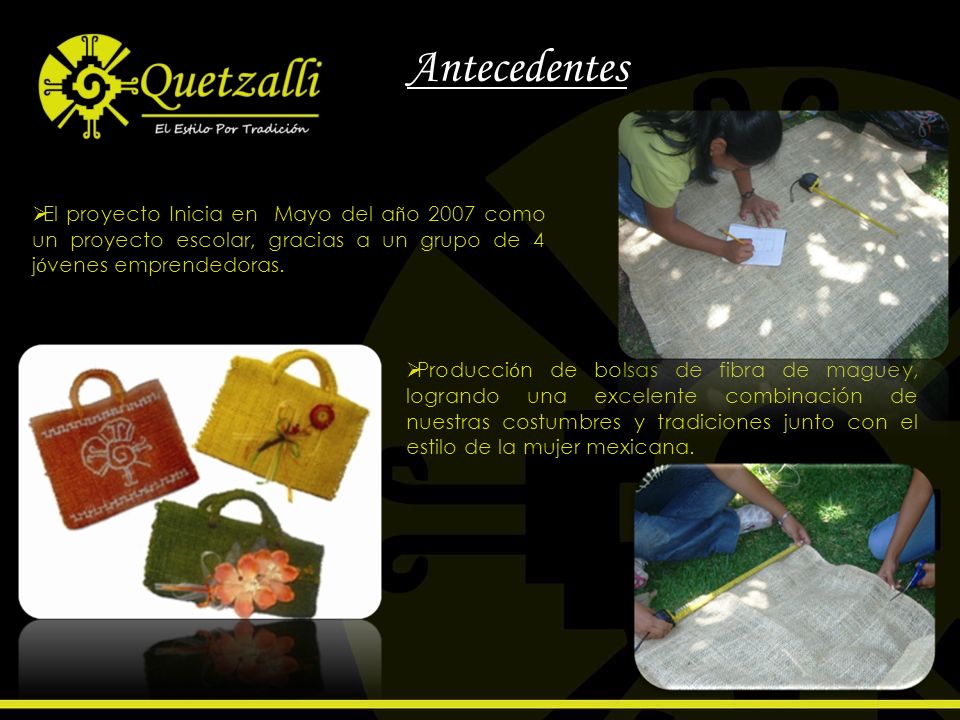 Antecedentes El proyecto Inicia en Mayo del año 2007 como un proyecto escolar, gracias a un grupo de 4 jóvenes emprendedoras.