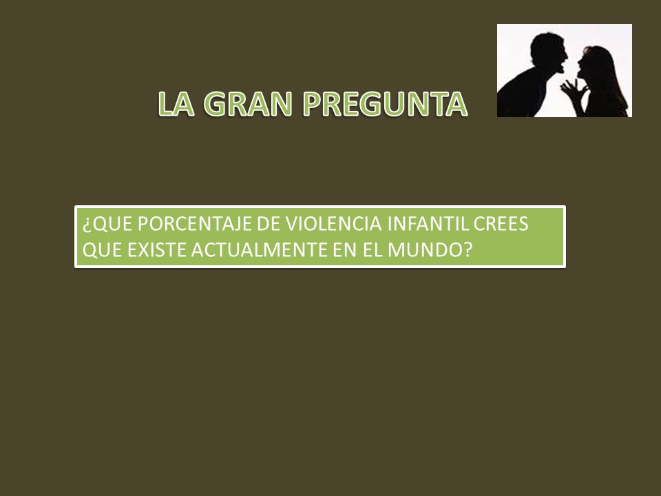 LA GRAN PREGUNTA ¿QUE PORCENTAJE DE VIOLENCIA INFANTIL CREES QUE EXISTE ACTUALMENTE EN EL MUNDO