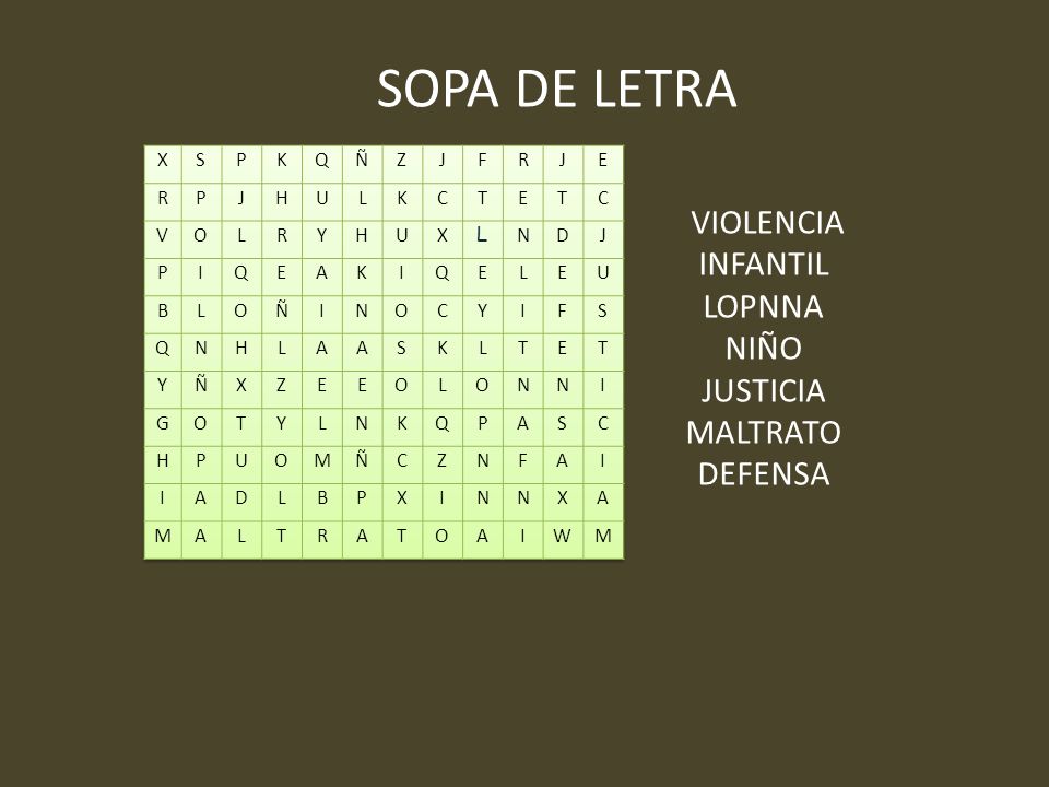 SOPA DE LETRA VIOLENCIA INFANTIL LOPNNA NIÑO JUSTICIA MALTRATO DEFENSA
