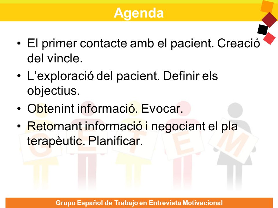 Agenda El primer contacte amb el pacient. Creació del vincle.