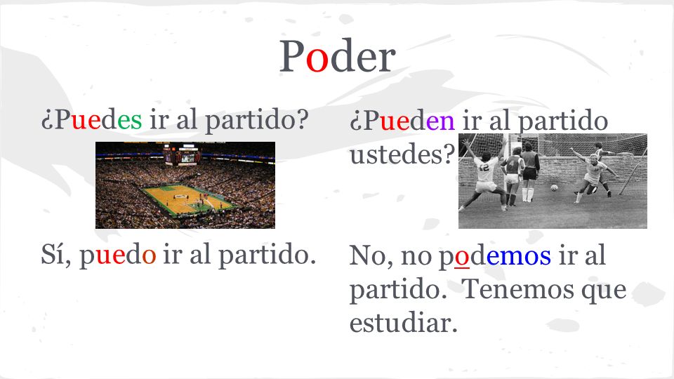 Poder ¿Puedes ir al partido ¿Pueden ir al partido ustedes