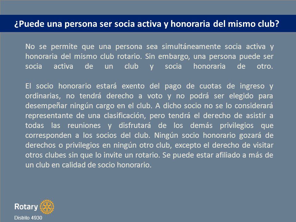¿Puede una persona ser socia activa y honoraria del mismo club