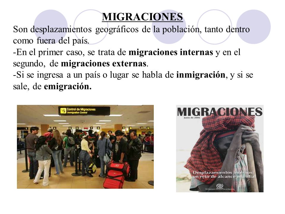 MIGRACIONES Son desplazamientos geográficos de la población, tanto dentro como fuera del país.