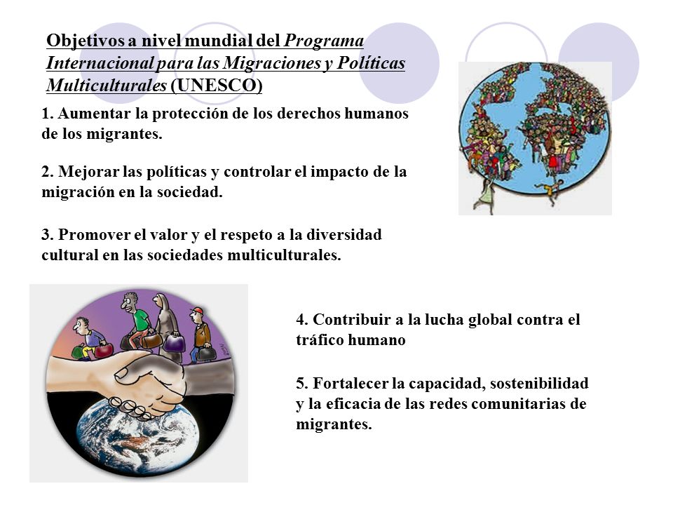 Objetivos a nivel mundial del Programa Internacional para las Migraciones y Políticas Multiculturales (UNESCO)
