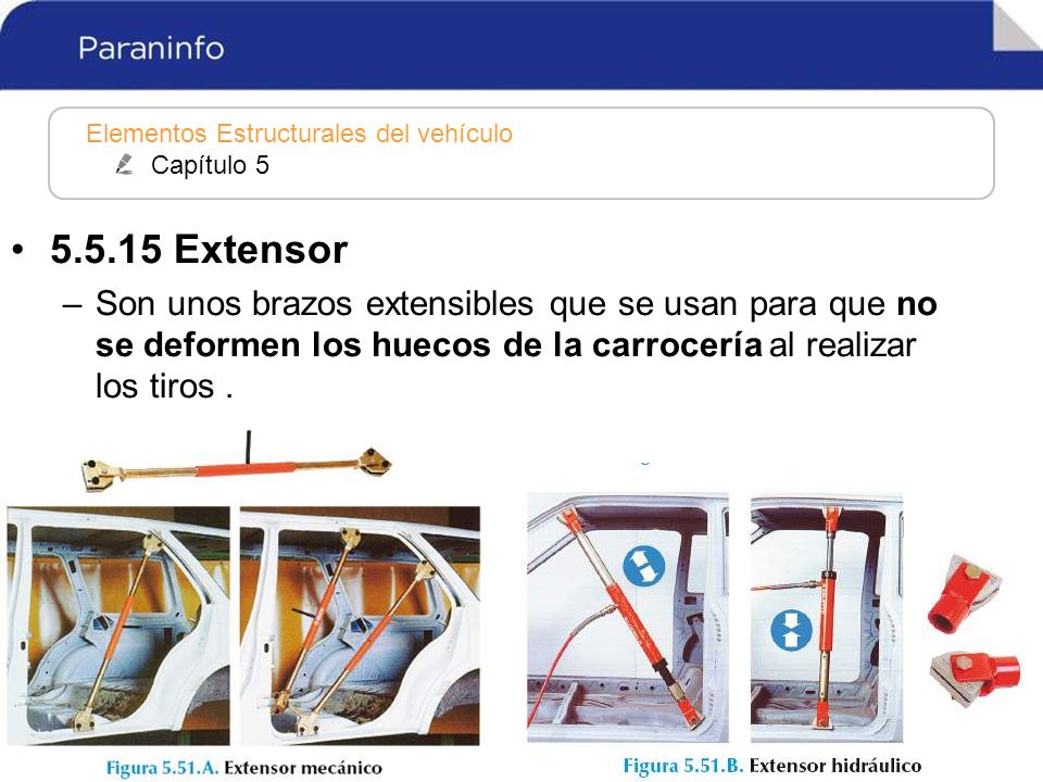 Extensor Son unos brazos extensibles que se usan para que no se deformen los huecos de la carrocería al realizar los tiros .