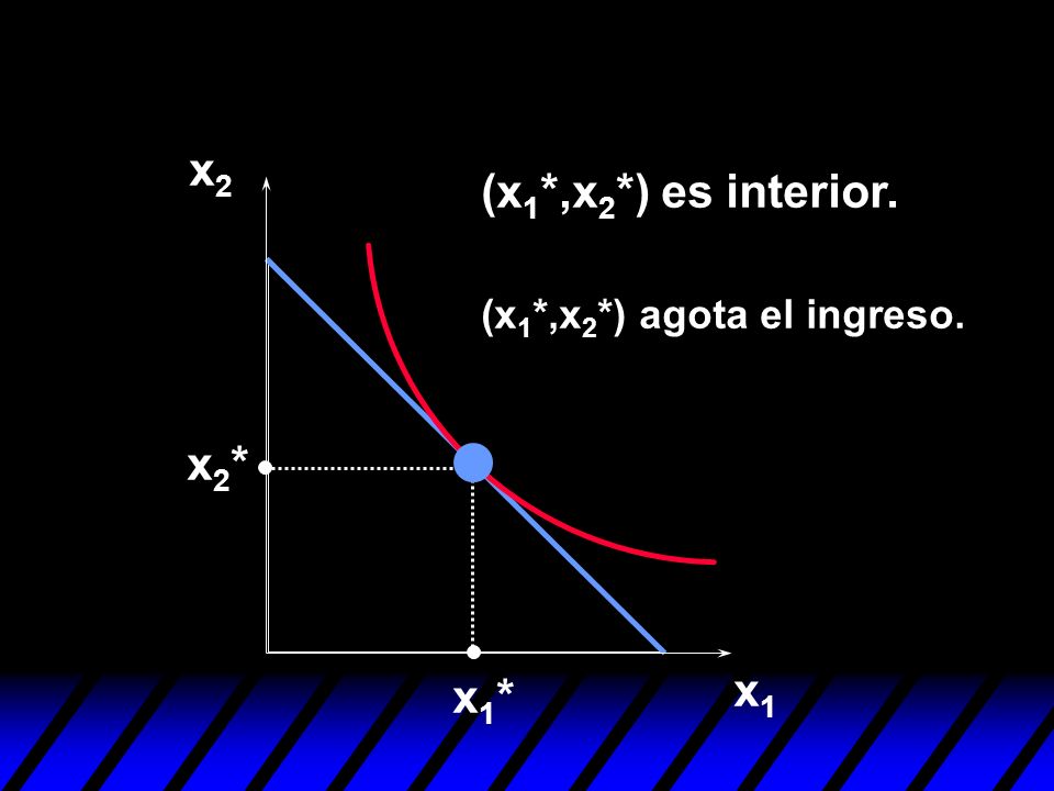 x2 (x1*,x2*) es interior. (x1*,x2*) agota el ingreso. x2* x1* x1