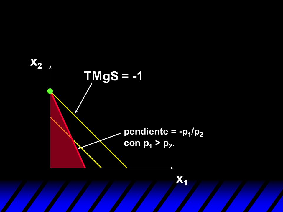 x2 TMgS = -1 pendiente = -p1/p2 con p1 > p2. x1