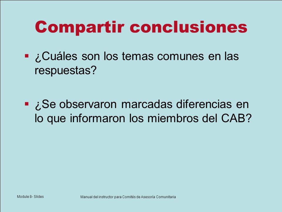 Manual del instructor para Comités de Asesoría Comunitaria