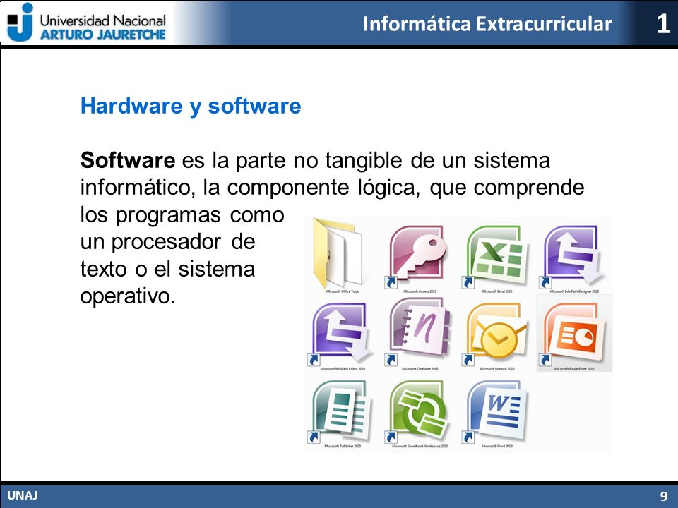 Hardware y software Software es la parte no tangible de un sistema informático, la componente lógica, que comprende los programas como.