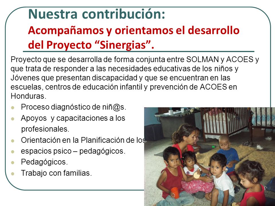 Nuestra contribución: Acompañamos y orientamos el desarrollo del Proyecto Sinergias .
