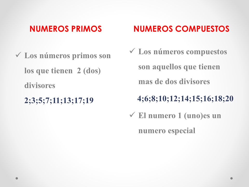 NUMEROS PRIMOS NUMEROS COMPUESTOS. Los números compuestos son aquellos que tienen mas de dos divisores.