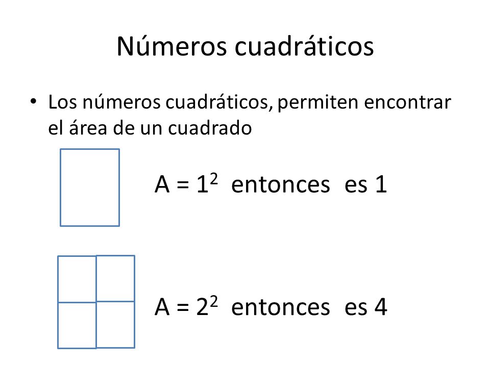 Números cuadráticos A = 12 entonces es 1 A = 22 entonces es 4