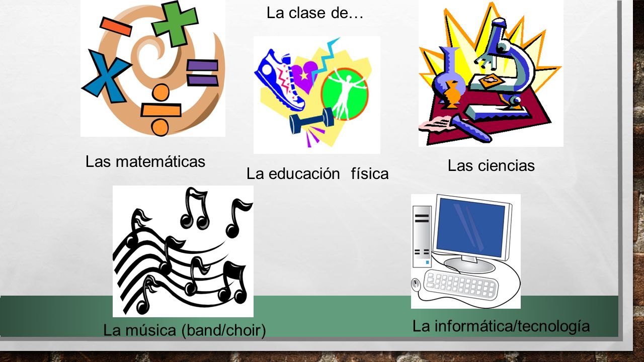 La clase de… Las matemáticas. Las ciencias. La educación física.