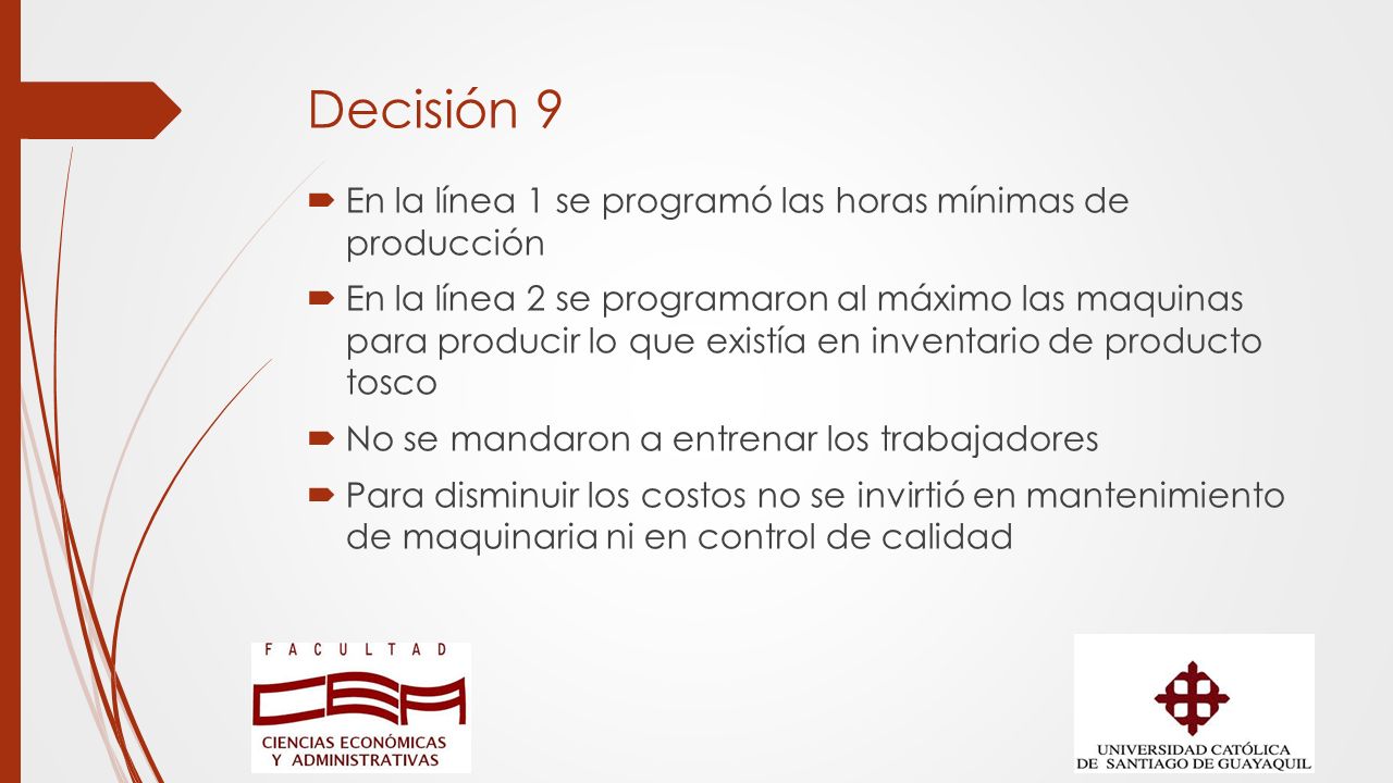 Decisión 9 En la línea 1 se programó las horas mínimas de producción
