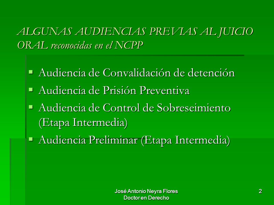 ALGUNAS AUDIENCIAS PREVIAS AL JUICIO ORAL reconocidas en el NCPP