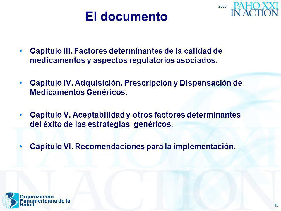 El documento Capítulo III. Factores determinantes de la calidad de medicamentos y aspectos regulatorios asociados.