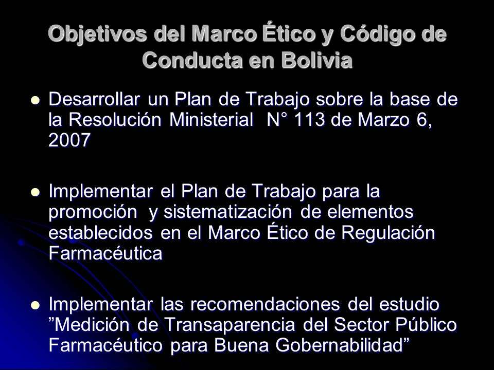 Objetivos del Marco Ético y Código de Conducta en Bolivia