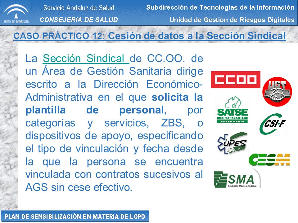 CASO PRÁCTICO 12: Cesión de datos a la Sección Sindical